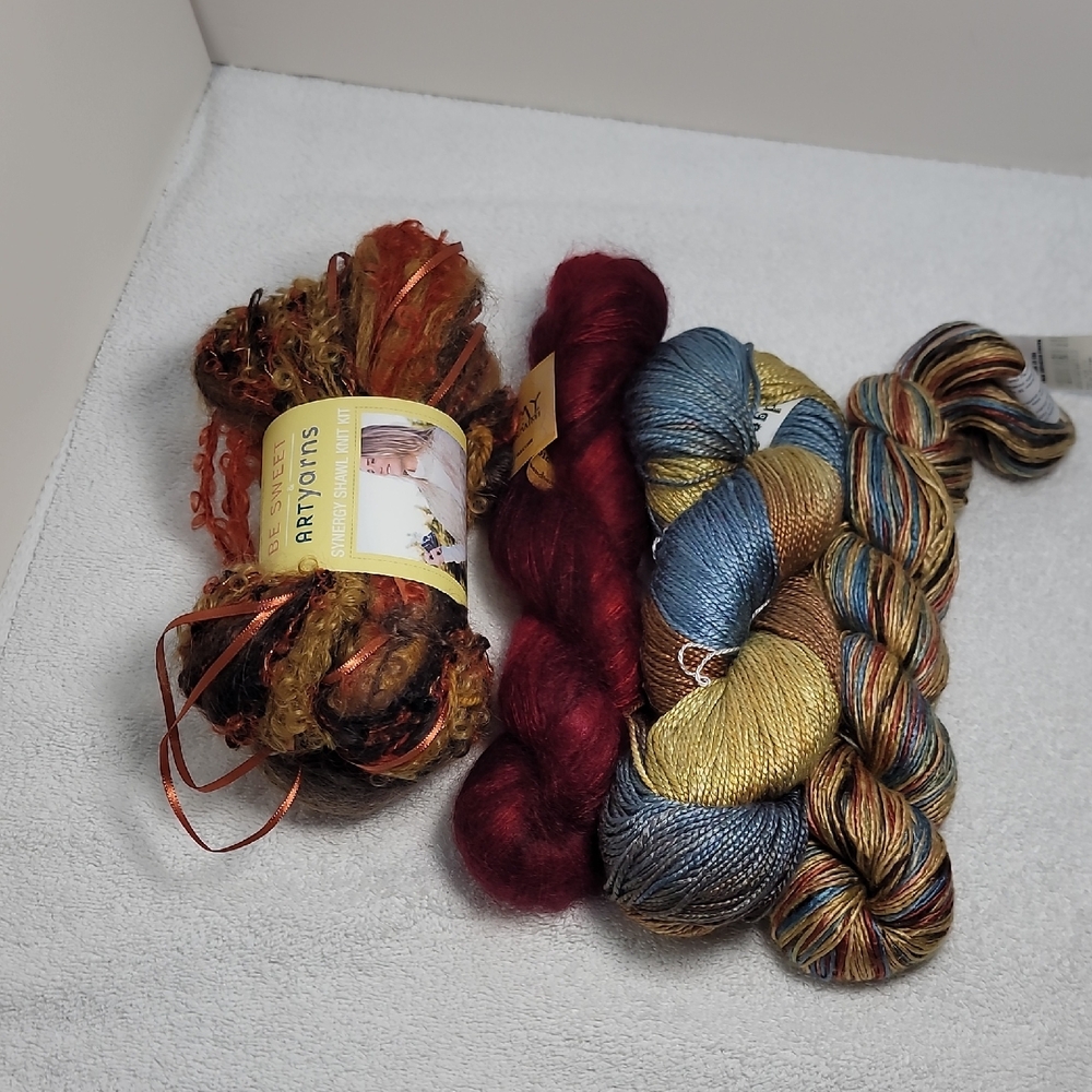 Assorted Yarn Bundle in Red, Gold, and Blue